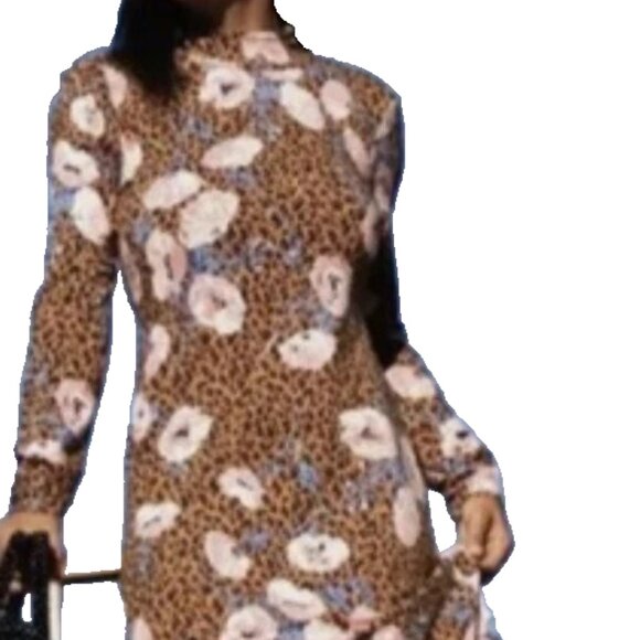 Free People Animal Print Floral Maxi Dress Women Size S Long Sleeve - Picture 5 of 15